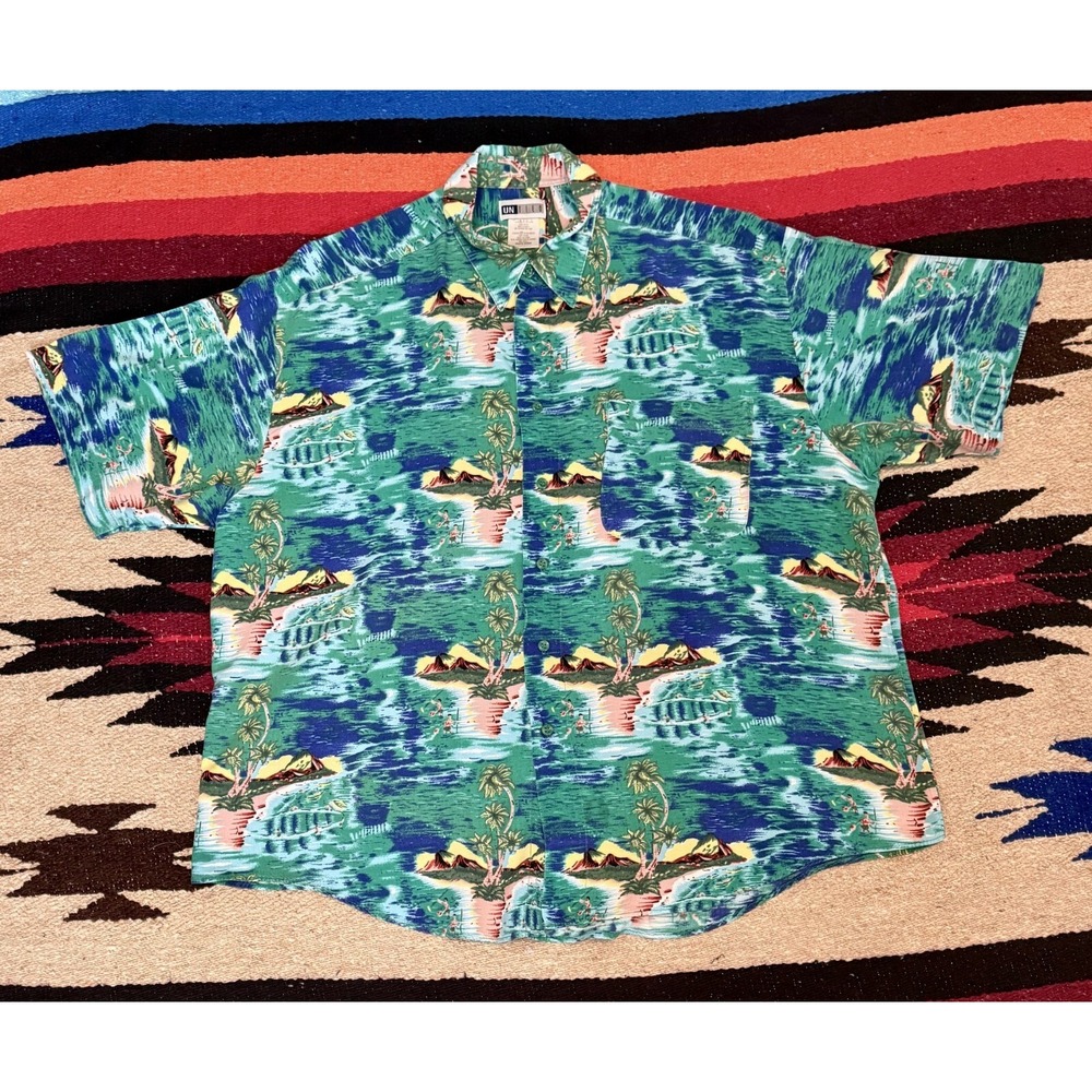 UnTied Camp Shirt Mens Tropical Print Hawaiian Aloha Button Up DadCore - XL
